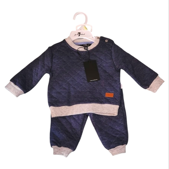 NWT 7 For All Mankind Navy Quilted Fabric 2 Piece Set Baby 0-3M - Picture 1 of 4